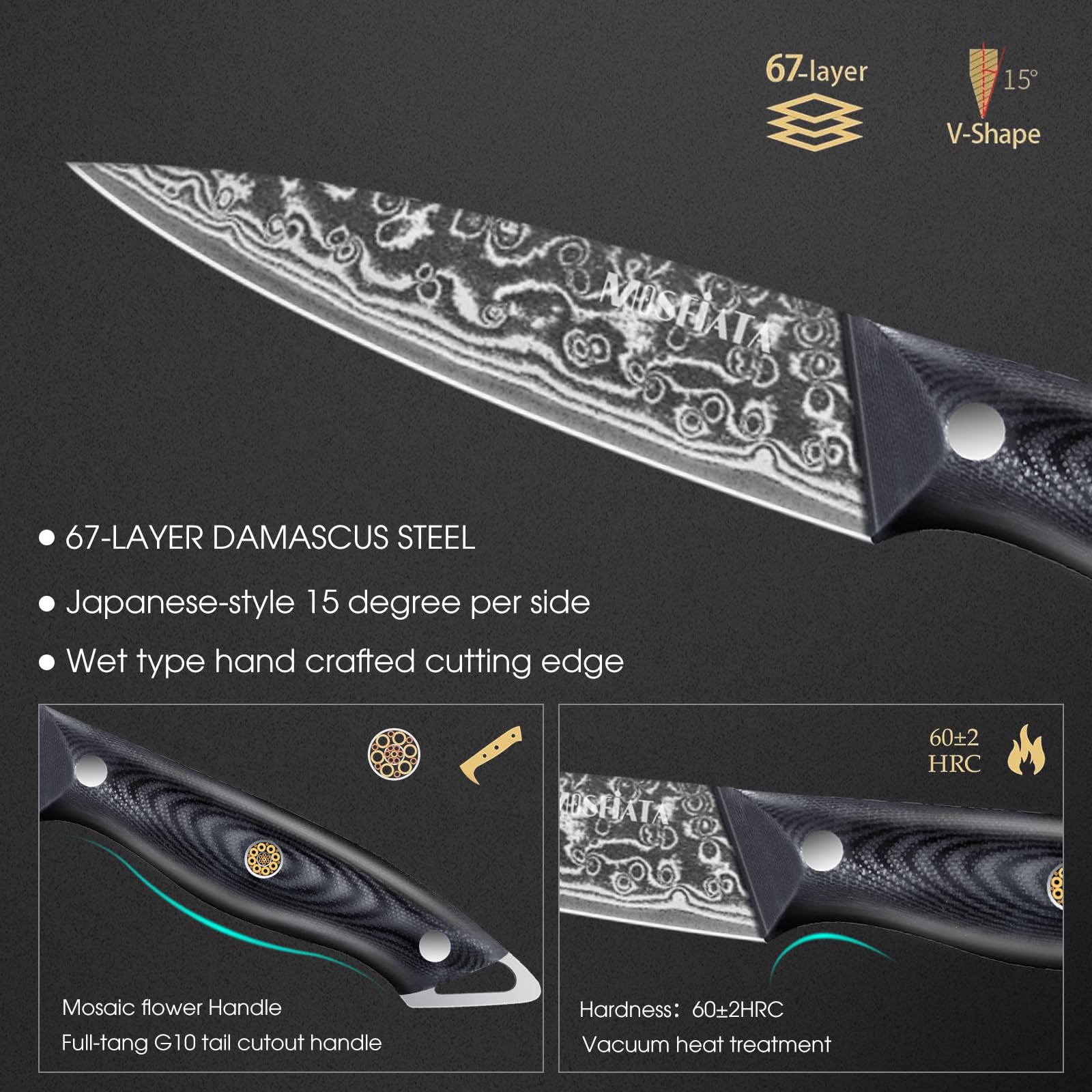 MOSFiATA Damascus Paring Knife 3.5 inch Fruit Knife with Gift BoX