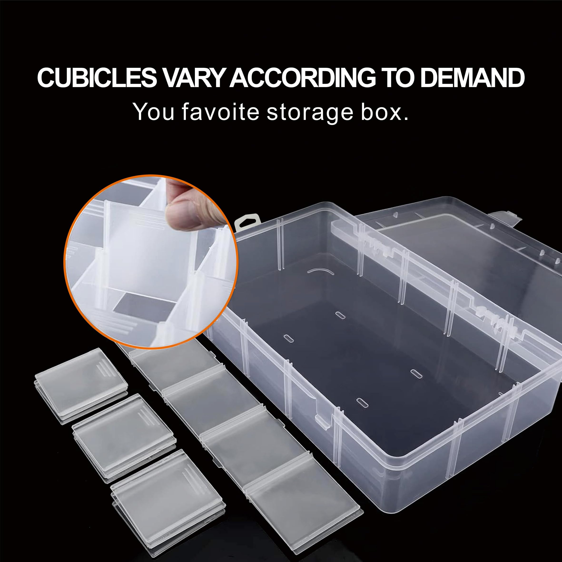 LZLMQSSA Large 15 Grids Transparent Plastic Organizer Box With Dividers, Adjustable Compartment Plastic Craft Storage Container, Small Parts Storage Box, Small Tool Organizer Storage Box（3 Pack）