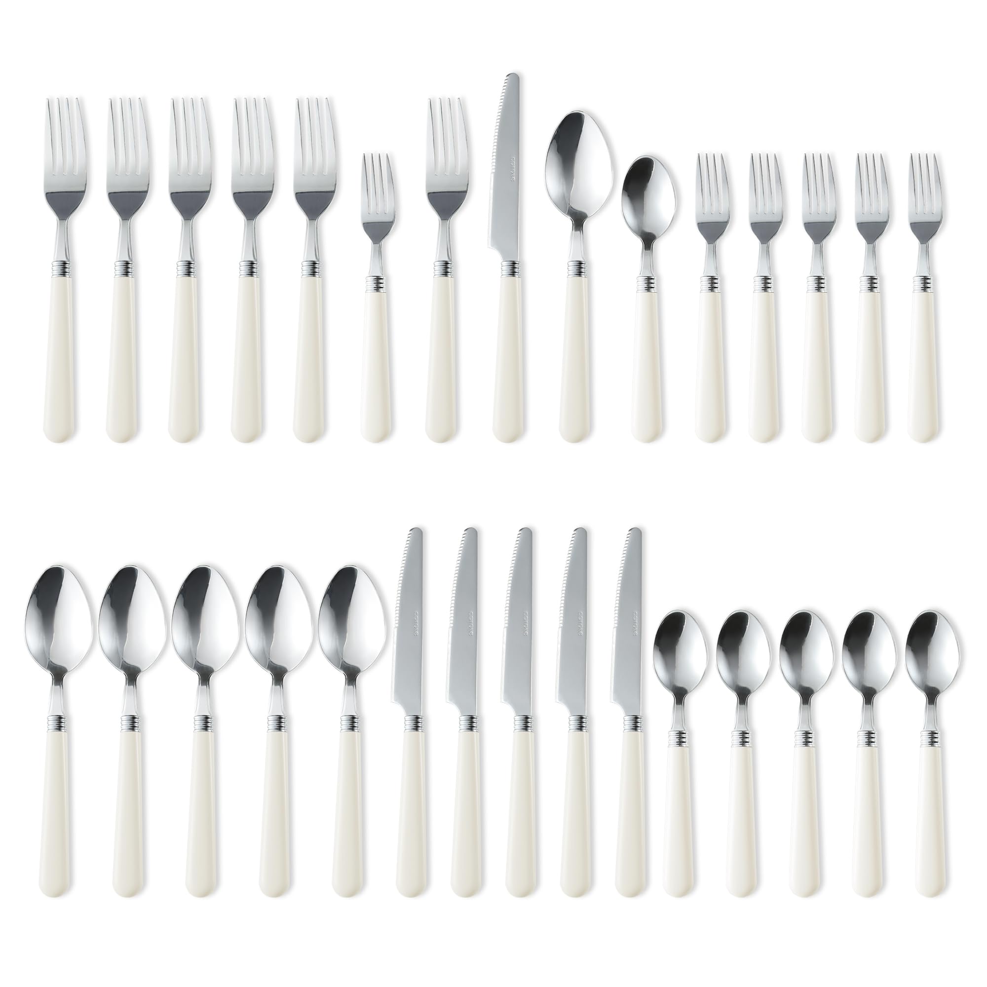 CAROTE 30PCS Silverware Set, Stainless Steel Flatware Set with White Handle, Dining Table Set for 6, Kitchen Utensil Sets for Home Restaurant, Mirror Polished Spoon and Fork Set, Dishwasher Safe