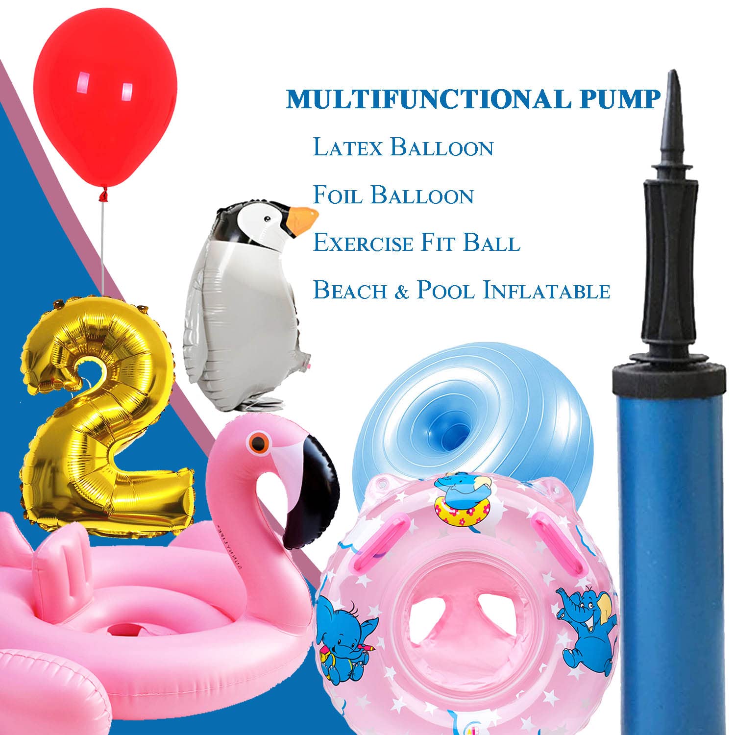 Dual-Way Manual Balloon Pump, 2-Pack Random Colors, Handheld Air Pump for Kids’ Party Balloon Supplies, Balloon Inflator by Hand, Manual Pump for Children's Party Balloons, 2-Pack Classic