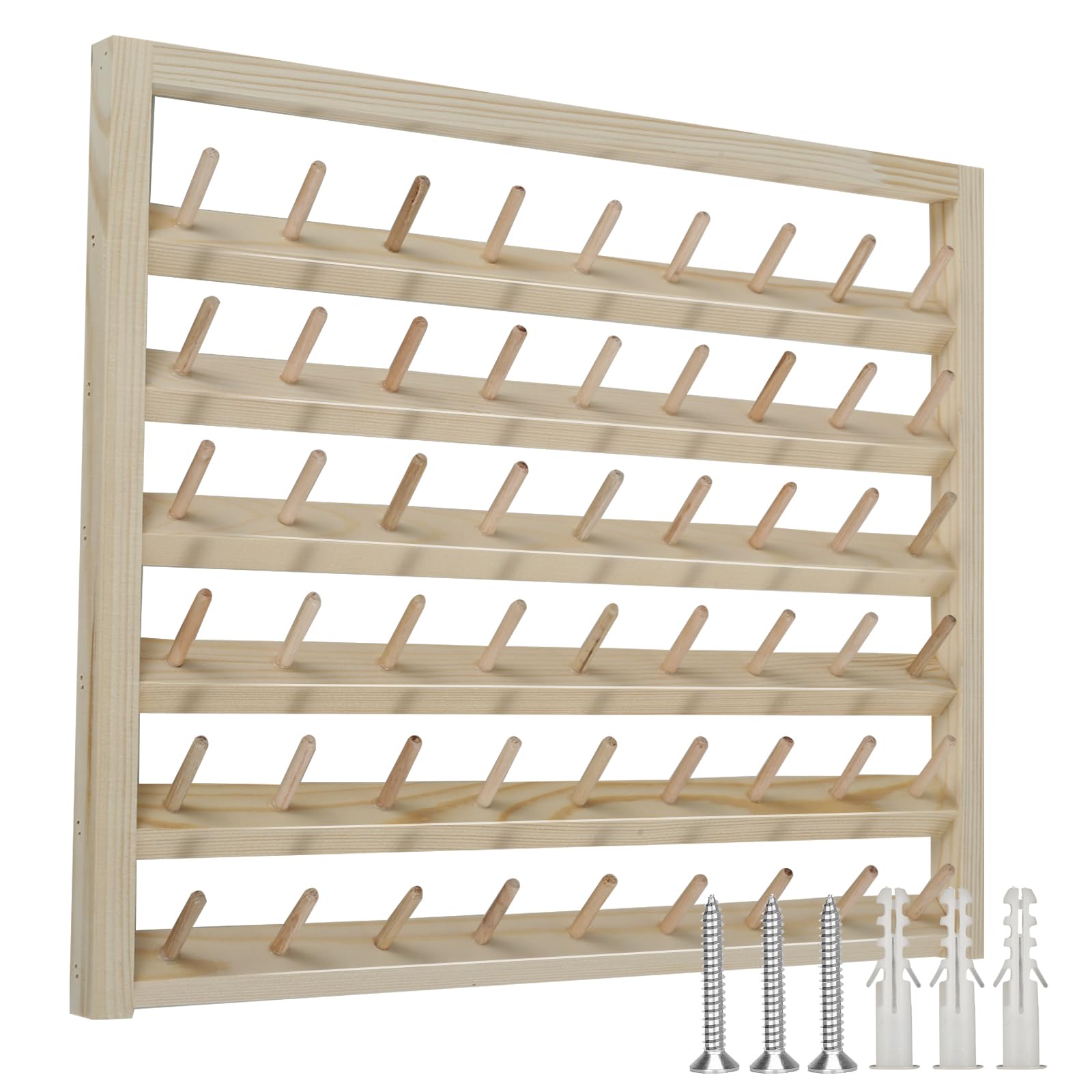 US Wooden Thread Holder 48/54 Spool Wooden Thread Rack Wall Mounted Sewing Thread Holder with Screws Multi Purpose Sewing Thread Holder Organizer for Embroidery Sewing Threads Hair Band(54 axis)