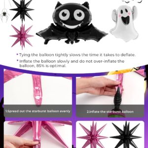 Pink Halloween Balloon Garland Arch Kit,130pcs Halloween Pink Black Silver Balloons With Starburst,Ghost,Bat Foil Balloons for Girl,Birthday,Baby Shower,Spooky One,Halloween Party Decorations