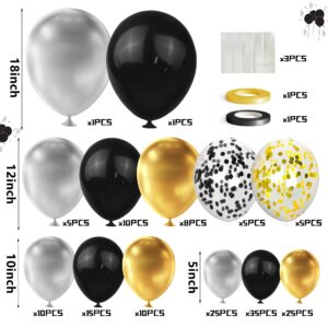 160PCS Glod Sliver Black Confetti Balloons Arch Garland Kit for Birthday Graduation Baby Shower Wedding Party Supplies Decoration (Gold Silver Black)