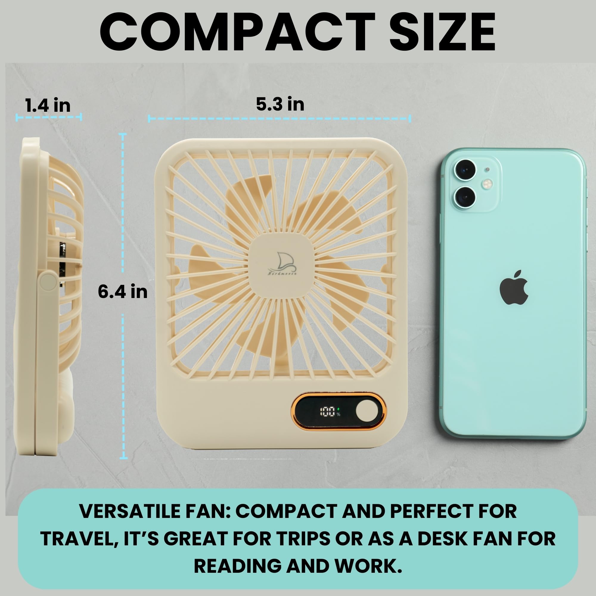 Cruise Ship Approved Fan - 4000mAh Long Lasting Battery - Magnetic Fan Hook to Hang, Rechargeable Travel Fan for Cruise Ship Cabin Approved - Portable Wireless Fan for Cruise Ship Cabin