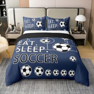 feelyou full(no comforter) soccer 100% cotton duvet cover boys girls football bedding set for kids teens toddler navy blue comforter cover set soccer ball game 3pcs zipper