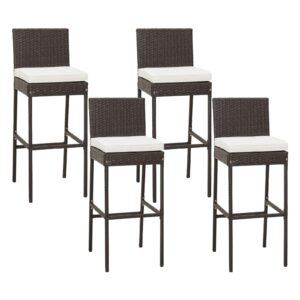 relax4life outdoor bar stools set of 4 - wicker rattan patio barstools tall chairs w/back, footrest, seat cushions & metal frame, 400lbs weight capacity, 30’’ counter height bar stools for garden (2)