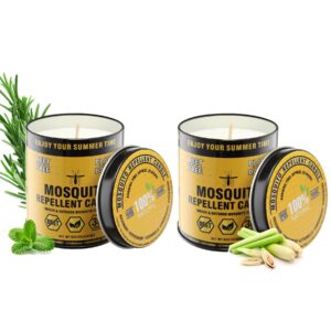 bugbai natural plant-based mosquito repellent candle, deet free mosquito citronella candles indoor and outdoor bug insect repellent burns 30 hours for patio, yard, picnic, camping (9oz | 2 pack)