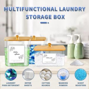 Laundry Room Organization Storage Containers: Laundry Pods Container Dryer Sheet Holder Organizing Storage Jars with Bamboo Lids & 2 Scoops & Labels - for Detergent Powder Scent Booster Beads (3pcs)