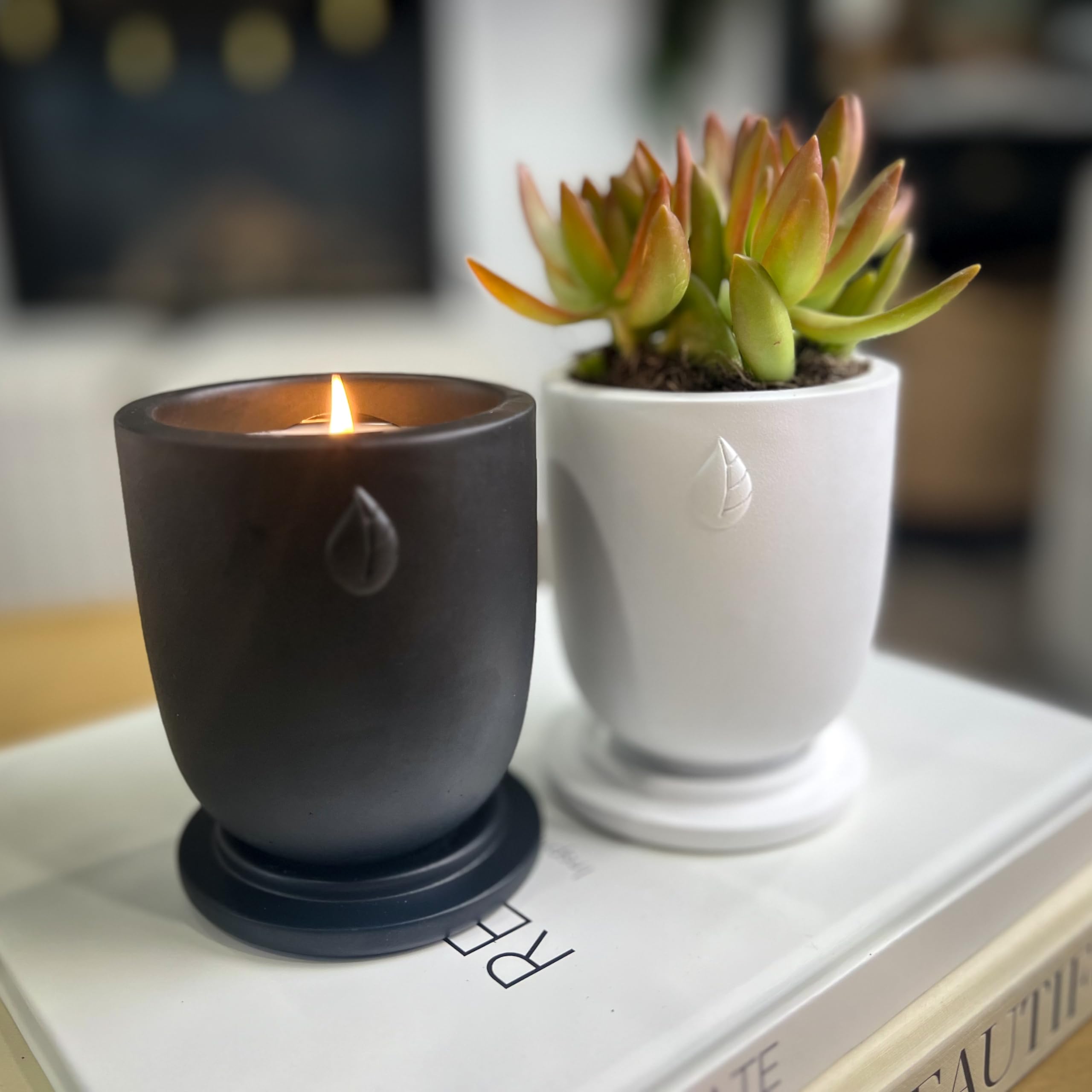 Matani Concrete Cement Candle Planter - Aromatherapy Candles for Home Scented, Soy Candles - Scented Candle & Dual Purpose Jar Candles, Strong Scented Candles Gift - Black Sandalwood