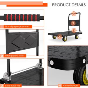 Heavy Duty Platform Truck Cart Foldable Flat Cart Push Cart Dolly Large Platform Cart w/ 5'' Swivel Wheels 2000LBS Capacity Moving Hand Dolly for Groceries, Garage, Warehouse (35'' L x 22.5'' W)