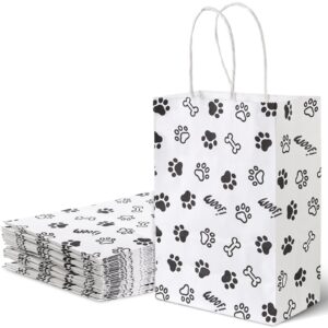 lovestown 16pcs gift bags, paper retail grocery bags dog paw print goodie bags with paper twist handles for party gifts birthday 5.5 x 2.8 x 7.9 inch