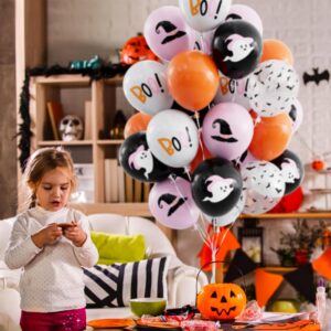 Halloween Balloons,12 Inch Pink Halloween Balloons,Pink Black Orange Balloons,Hey Boo Balloons with Cute Ghost,Wizard Hat,Bat Design for Halloween Party Decorations,Birthday,Baby Shower-50Pcs