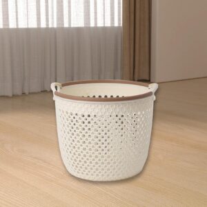 Generic Flexible Laundry Basket - Plastic Hamper for Clothes, Ventilated Laundry Basket Clothes Bin with Carry Handles, Portable Hollow Dirty Clothes Round Hamper (Coffee)