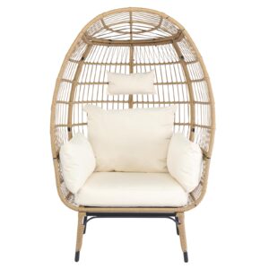 vingli outdoor egg chair oversized 1 piece egg lounger chair with cushions, wicker egg chair for indoor porch, backyard, living room, balcony, 440lb capacity