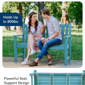 LAHAAP Outdoor Bench Weatherproof, 2-Person Garden Benches for Outdoors, All Weather HIPS Patio Bench Holds up to 800lbs, Never Rot or Fade, Comfort Bench for Porch, Garden, Patio, Backyard and Park