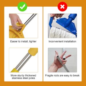 Mop Handle, 61" Wet Mops Heavy Duty Loop-end String Mop Head Surface Floor Cleaner with Stainless Steel Hard Pole Commercial Industrial Grade Mop