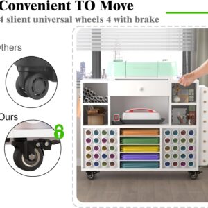 Craft organization and storage Cart Compatible with Cricut Machine, Rolling Craft Organizer With large drawer & 48 Vinyl Roll Holder, Crafting Cabinet Table Workstation for Craft Room Home