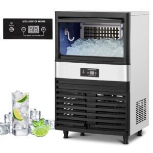 tropow commercial ice maker machine 110lbs/24h, freestanding stainless steel under counter ice machine with 40lbs ice storage capacity, 40cubes/10min quick ice-making