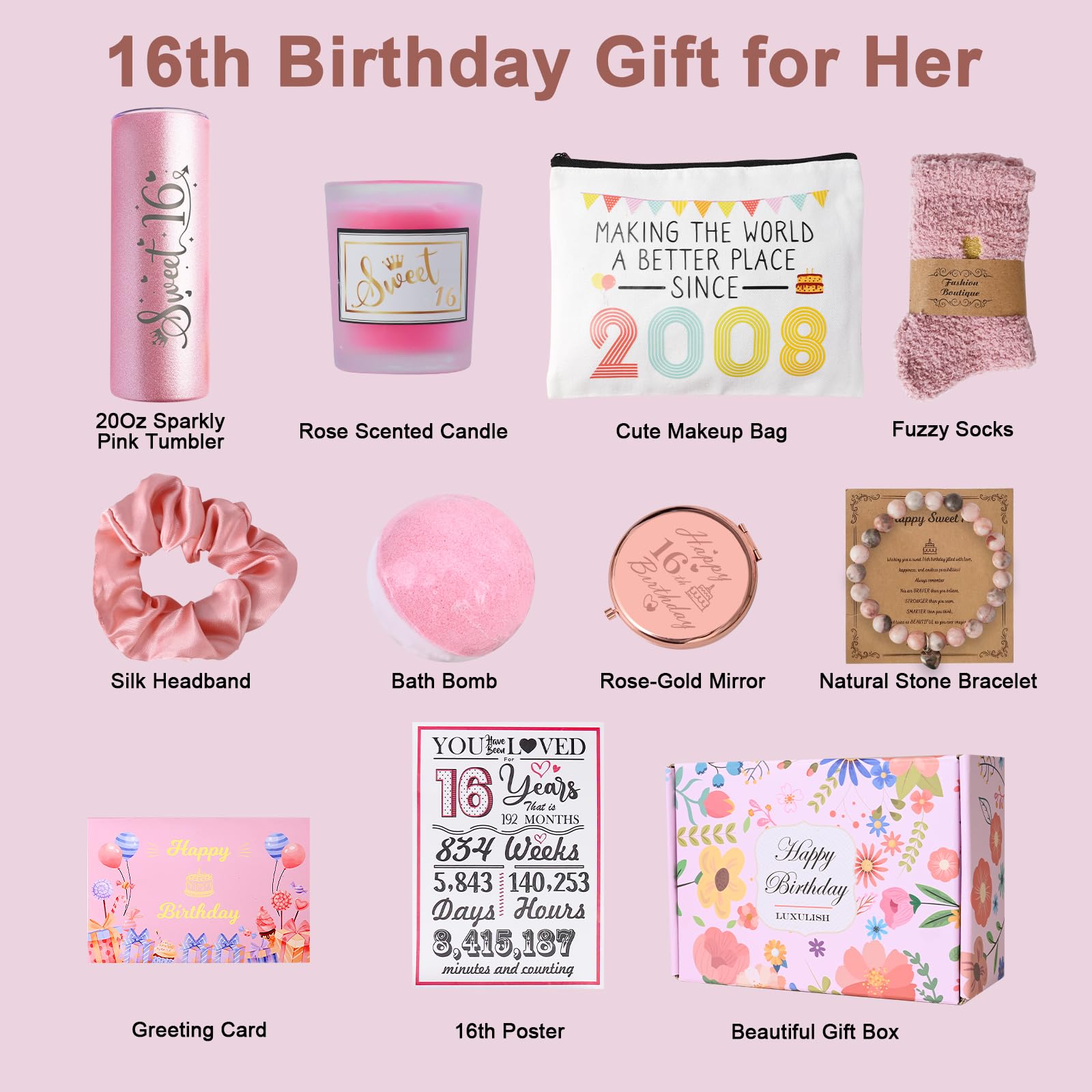 LUXULISH Sweet 16 Gifts for Girls, 16th Birthday Gifts for Girls, Unique 16th Sweet Sixteen Gifts for Daughter, Niece, Granddaughter, Sister, Friend, Birthday Gifts for 16 Year Old Girls