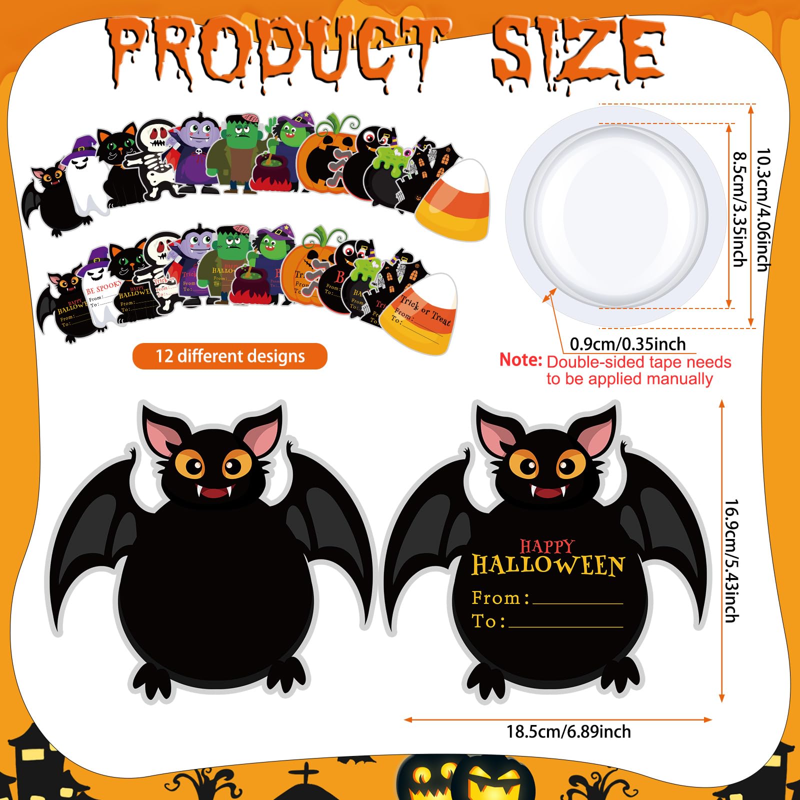 Sinload 48 Pcs Halloween Candy Holder Cards with Plastic Shaker Domes Halloween Greeting Cards DIY Crafts for Goodie Bags Stuffers School Classroom Prizes Gifts Party Favor (Candy Not Included)