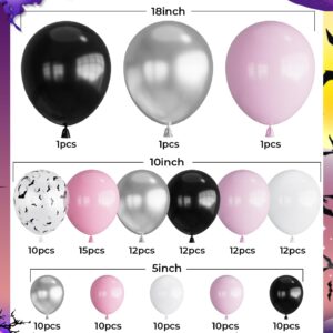 Pink Halloween Balloon Garland Arch Kit,130pcs Halloween Pink Black Silver Balloons With Starburst,Ghost,Bat Foil Balloons for Girl,Birthday,Baby Shower,Spooky One,Halloween Party Decorations