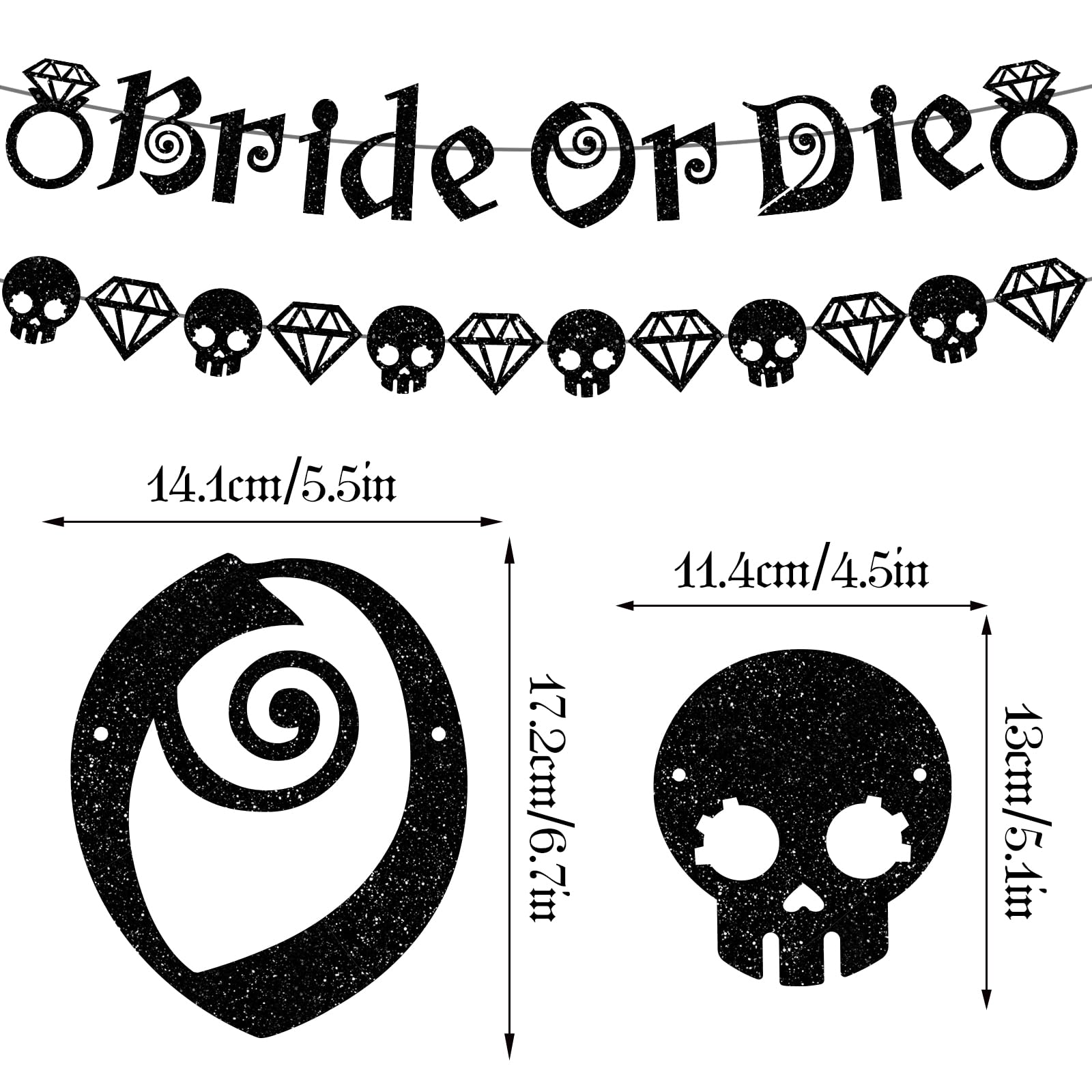 Generic Bride or Die Bachelorette Banner Party Decorations,Till Death Do Us Party,Black Glitter letters Bachelorette Party Decor Banner,Funny Wedding Engagement,Bridal Shower Party Decorations