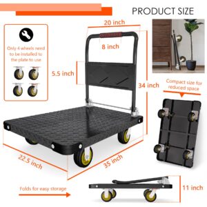 Heavy Duty Platform Truck Cart Foldable Flat Cart Push Cart Dolly Large Platform Cart w/ 5'' Swivel Wheels 2000LBS Capacity Moving Hand Dolly for Groceries, Garage, Warehouse (35'' L x 22.5'' W)