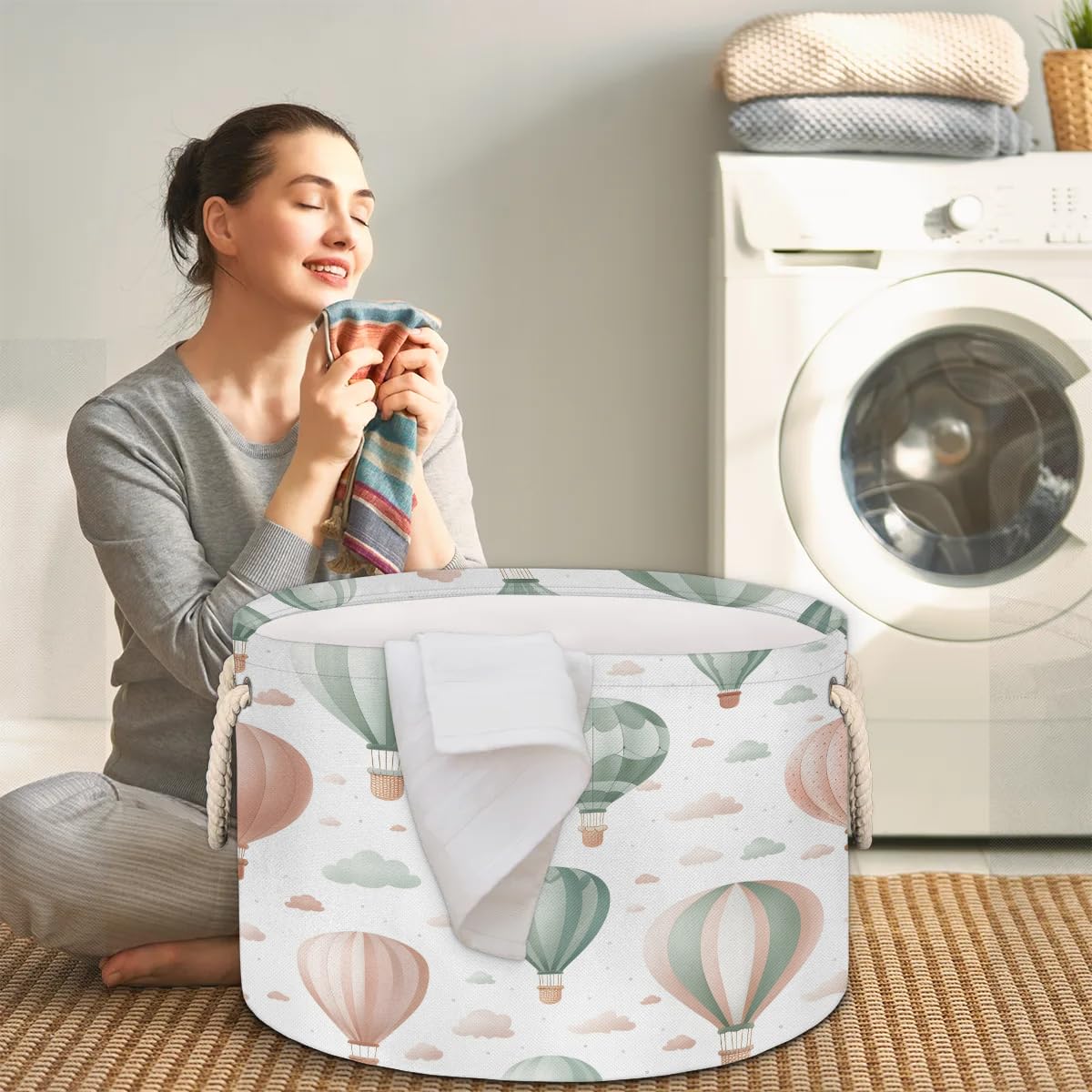 Eizlang Hot Air Balloon Storage Basket Collapsible Laundry Basket Personalized Blanket Basket Clothes Toys Nursery Storage Box with Handles Bedroom Living Room Closet Decorative