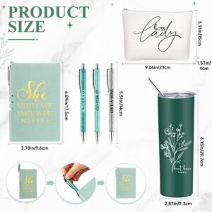 Funnymoom 6 Pcs Boss Day Gift Set Lady Appreciation Day Thank You Gifts for Women 20 oz Aesthetic Boho Flower Sign Tumbler Tote Bag Makeup Bag A6 Notepad with 3 Ballpoints Best Boss Ever Gift (Green)