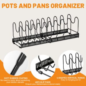 Dntorx Pots and Pans Organizer Under Cabinet, Expandable Pan Organizers Inside Cabinet with 10 Adjustable Compartment Pot Lid Organizer Kitchen Cabinet Organizer for Cookware, Frying Pans, Pot Lids