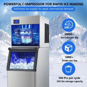 GarveeHome Commercial Ice Machine, 400Lbs Per Day with 350lbs Storage Bin, Stainless Steel Industrial Ice Cube Machine for Coffee Shop, Business Restaurant