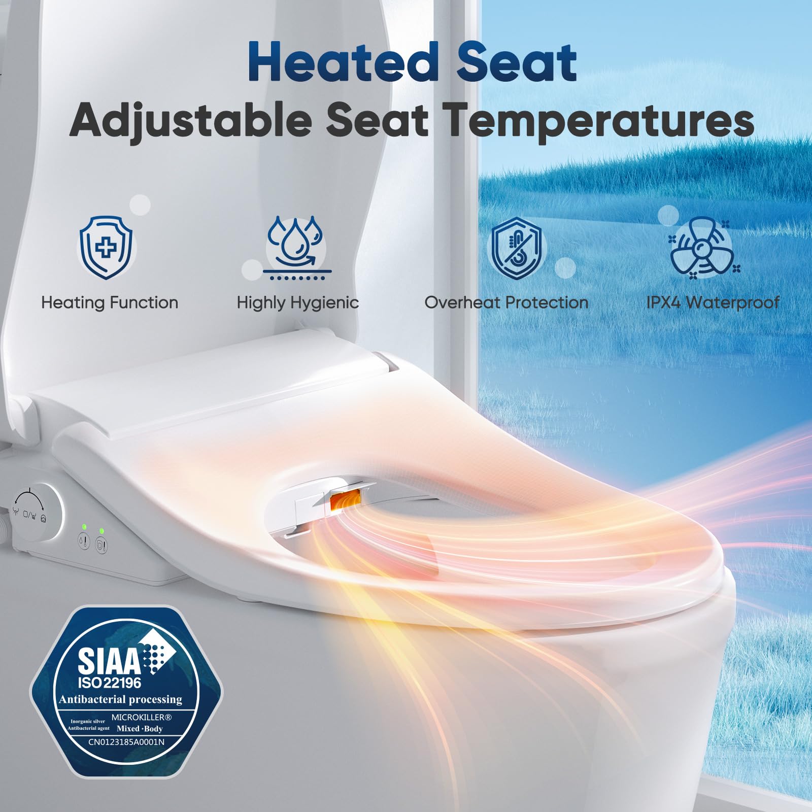 FVZ Bidet Toilet Seat Elongated Smart Heated Toilet Seat with Warm Water & Dryer, Feminine & Child Wash, Self-Clean Stainless Steel Nozzle, Adjustable Water Pressure, Slow Close Lid