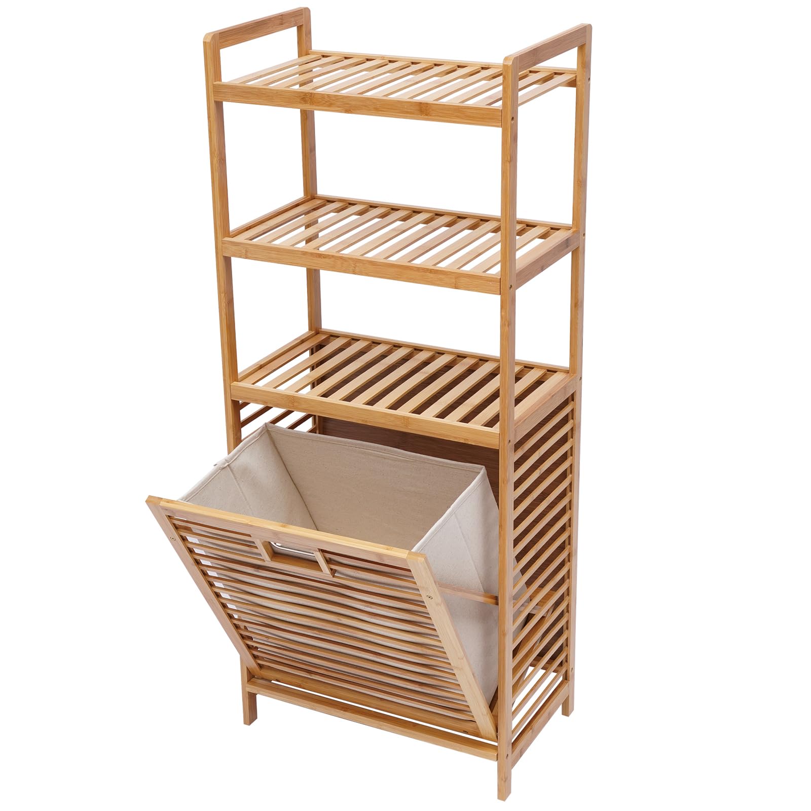 Laundry Basket Tilted Out Linen Basket Bamboo Freestanding Laundry Basket, Laundry Basket Bamboo Bathroom Cabinet,4-Tier Shower Shower Rack, Bathroom Living Room Bedroom Storage Laundry Rack