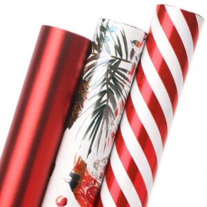 ribbli christmas wrapping paper 3 rolls red white gift wrapping paper vintage christmas candy cane printed assortment - mini roll 17 inch x 120 inch(10 feet) per roll