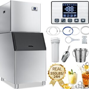 YITAHOME Commercial Ice Maker Machine 550LBS/24H with 360 LBS Storage Bin, Industrial Ice Machine with Ice Scoop & Bucket, Stainless Steel Industrial Ice Maker for Restaurant Bar Business Cafe Shop