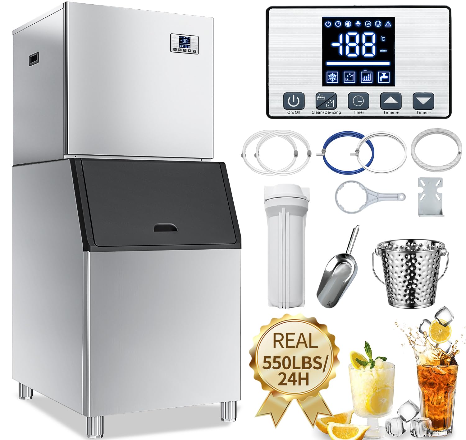 YITAHOME Commercial Ice Maker Machine 550LBS/24H with 360 LBS Storage Bin, Industrial Ice Machine with Ice Scoop & Bucket, Stainless Steel Industrial Ice Maker for Restaurant Bar Business Cafe Shop