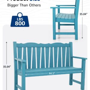 LAHAAP Outdoor Bench Weatherproof, 2-Person Garden Benches for Outdoors, All Weather HIPS Patio Bench Holds up to 800lbs, Never Rot or Fade, Comfort Bench for Porch, Garden, Patio, Backyard and Park