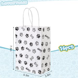 LovesTown 16PCS Gift Bags, Paper Retail Grocery Bags Dog Paw Print Goodie Bags with Paper Twist Handles for Party Gifts Birthday 5.5 x 2.8 x 7.9 inch