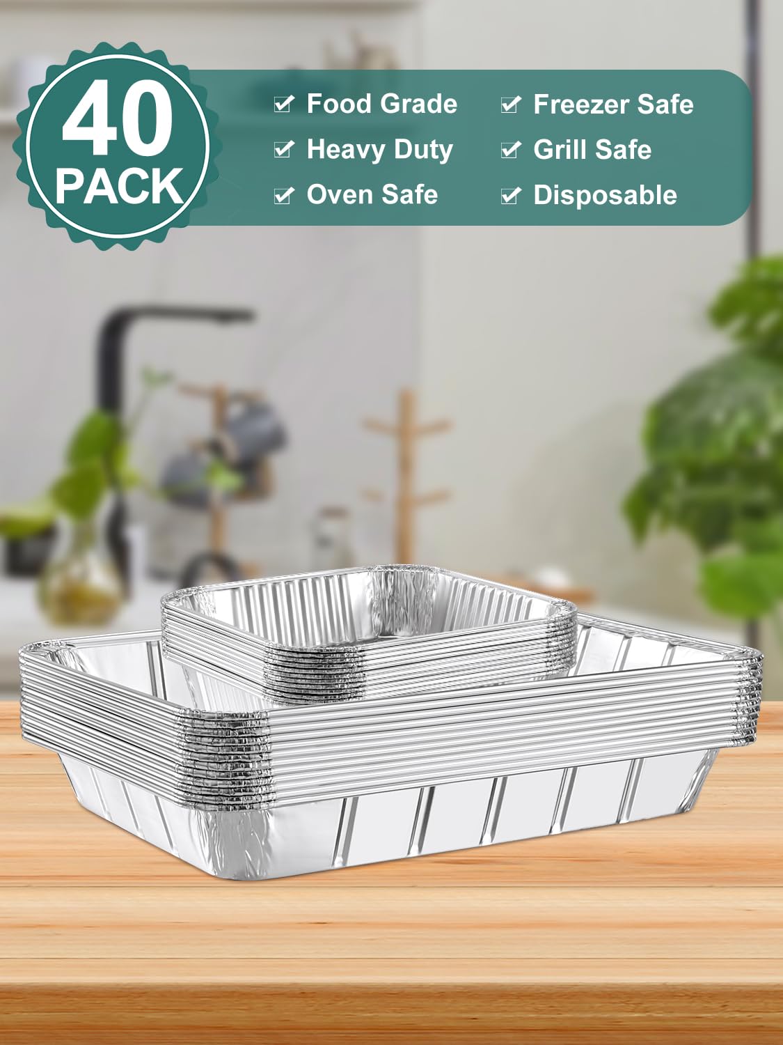 NEEBAKE 40 Pack Disposable Aluminum Pans Combo Set - 20 Large 9x13 Aluminum Foil Pans Half Size & 20 Small 8x8 Tin Foil Baking Pans, Tin Trays Containers for Meal Prep, Food Cooking, Roasting, Heating