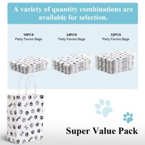 LovesTown 24PCS Candy Bags, Animal Party Favor Paw Prints Gift Bags with Handles Paper Retail Grocery Bags for Dog Pet Themed Party 5.5 x 2.8 x 7.9 inch