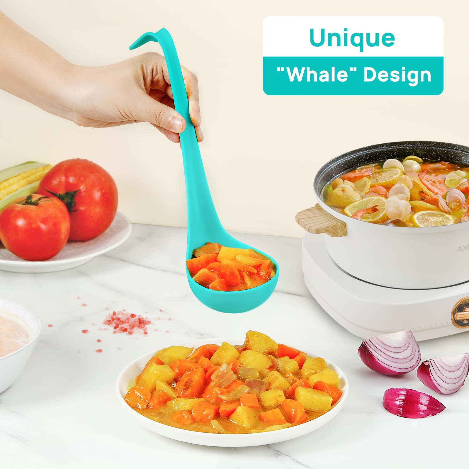 Whale Tail Soup Ladle - Cute & Funny Kitchen Gadget, Ideal for Cooking, Serving Soup, Stew, & Sauce - Versatile Tool with Food-Grade Material, Hook Tail Design & Ergonomic Handle