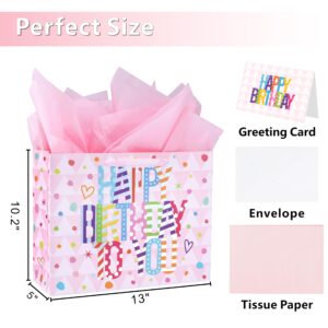 Bobobag 13" Large Gift Bag with Tissue Paper and Greeting Card ，Happy Birthday gift bags for Girls