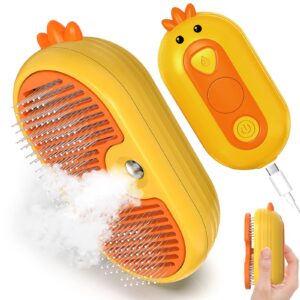 cat steam brush, 3 in 1 self-cleaning steam cat brush for shedding with release button, cat deshedding hair brush with steam for long & short haired cats and dogs, removes tangled and loose hair