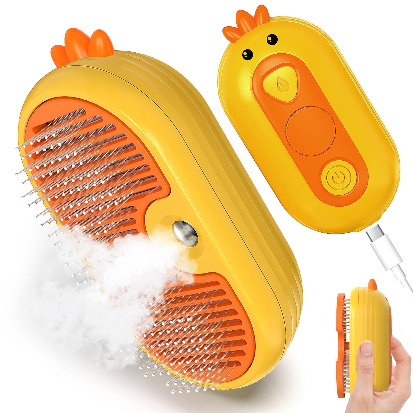 Cat Steam Brush, 3 In 1 Self-Cleaning Steam Cat Brush for Shedding with Release Button, Cat Deshedding Hair Brush with Steam for Long & Short Haired Cats and Dogs, Removes Tangled and Loose Hair