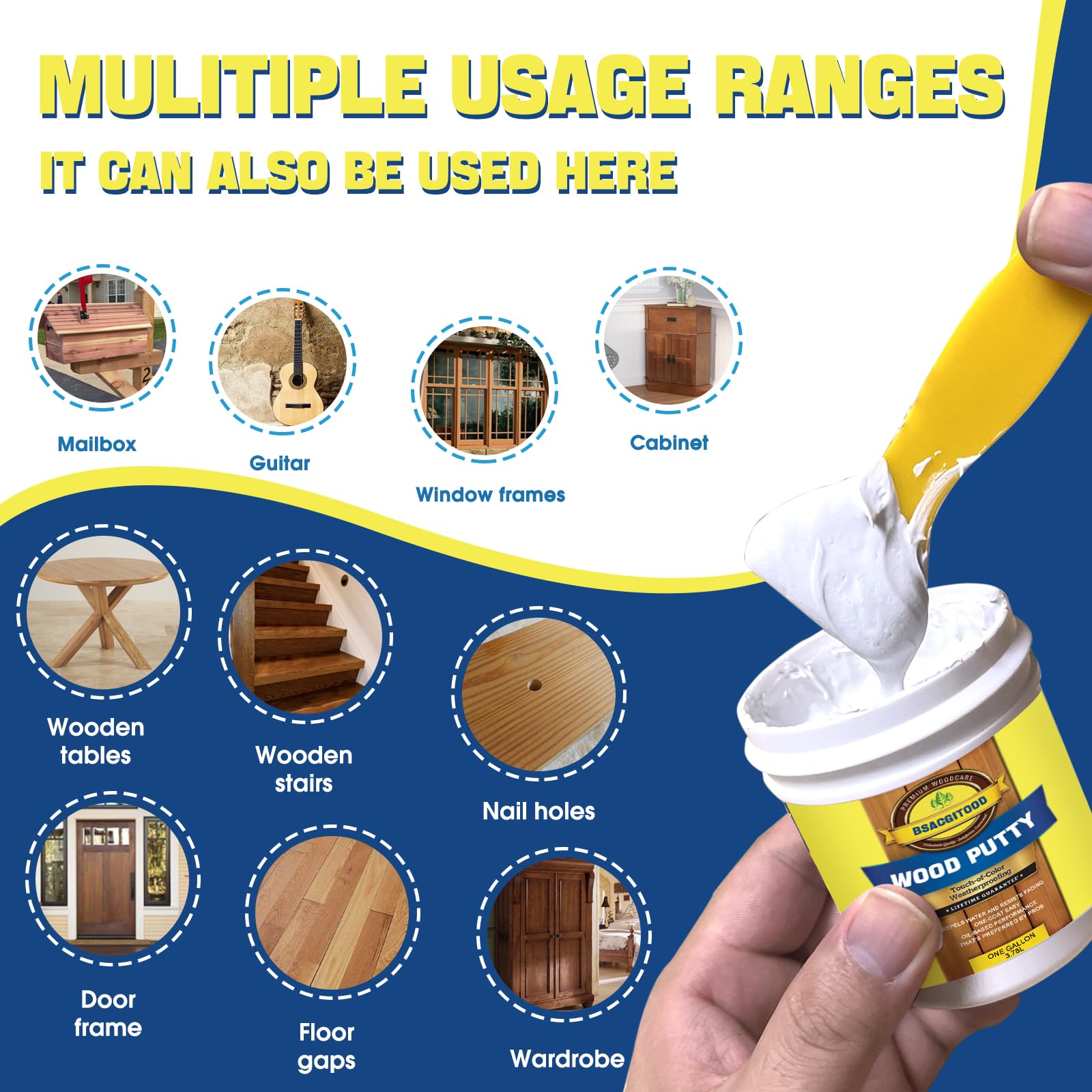 Wood Filler,Wood Putty - Wood Putty Filler, Wood Filler Paintable, Wood Furniture Repair Kit Can Quickly Repair Damaged Holes, Cracks and Chips. White Wood Filler - 9.87 Ounce (White)