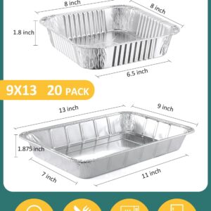 NEEBAKE 40 Pack Disposable Aluminum Pans Combo Set - 20 Large 9x13 Aluminum Foil Pans Half Size & 20 Small 8x8 Tin Foil Baking Pans, Tin Trays Containers for Meal Prep, Food Cooking, Roasting, Heating