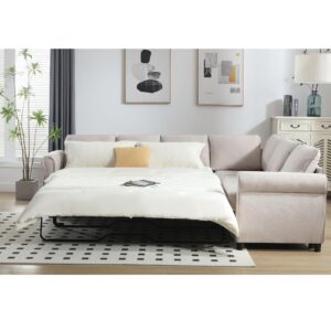 104'' Sleeper Sofa Bed Queen, L Shaped Sectional Sofa with Pull Out Couch Bed, Queen Size 6 Seater Sofa Bed with Memory Foam Mattress, Sectional Couches for Living Room Furniture Set, Beige