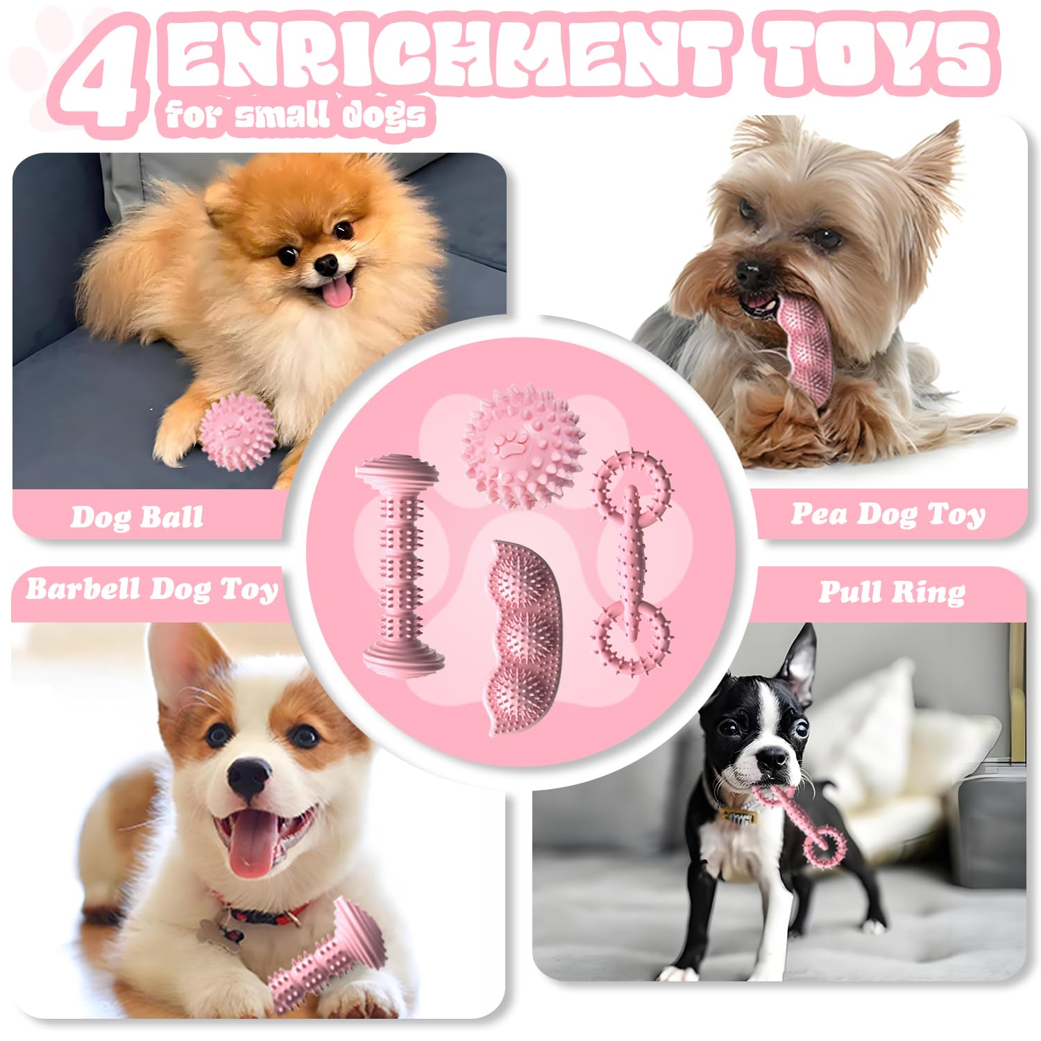 iYoway Puppy Toys, 6 Pack Puppy Chew Toys, Puppy & Small Dog Chew Toys for Teething, Soft Durable Interactive Puppy Teething Toys Set (Pink)