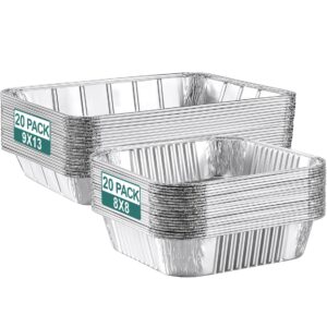 NEEBAKE 40 Pack Disposable Aluminum Pans Combo Set - 20 Large 9x13 Aluminum Foil Pans Half Size & 20 Small 8x8 Tin Foil Baking Pans, Tin Trays Containers for Meal Prep, Food Cooking, Roasting, Heating