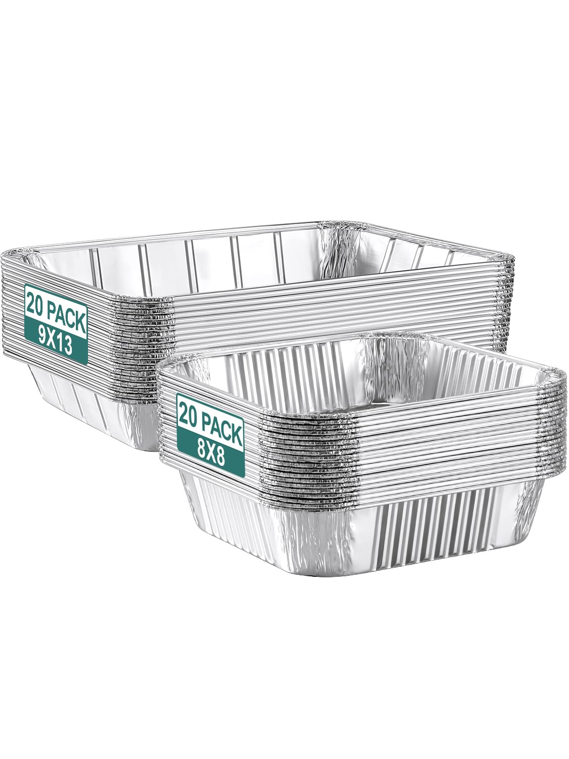 NEEBAKE 40 Pack Disposable Aluminum Pans Combo Set - 20 Large 9x13 Aluminum Foil Pans Half Size & 20 Small 8x8 Tin Foil Baking Pans, Tin Trays Containers for Meal Prep, Food Cooking, Roasting, Heating